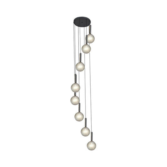 Modern White/Clear Lattice Glass Spiral Living Room Pendant - 8/9 Heads