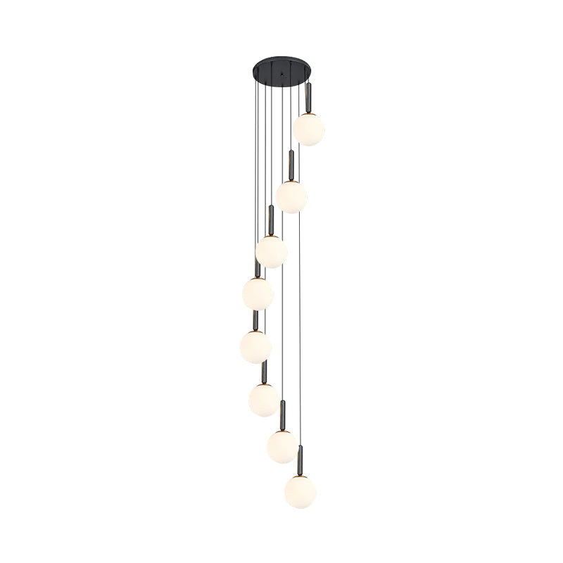 Modern White/Clear Lattice Glass Spiral Living Room Pendant - 8/9 Heads