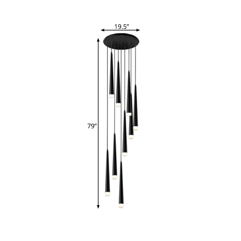 Contemporary Acrylic Black Pendant Lamp with Spiral Design - 9/12/18 Lights, Ideal for Stairs