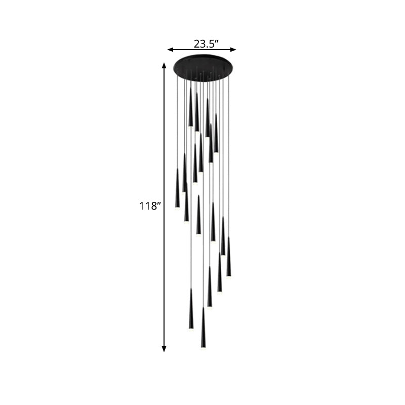 Contemporary Acrylic Black Pendant Lamp with Spiral Design - 9/12/18 Lights, Ideal for Stairs