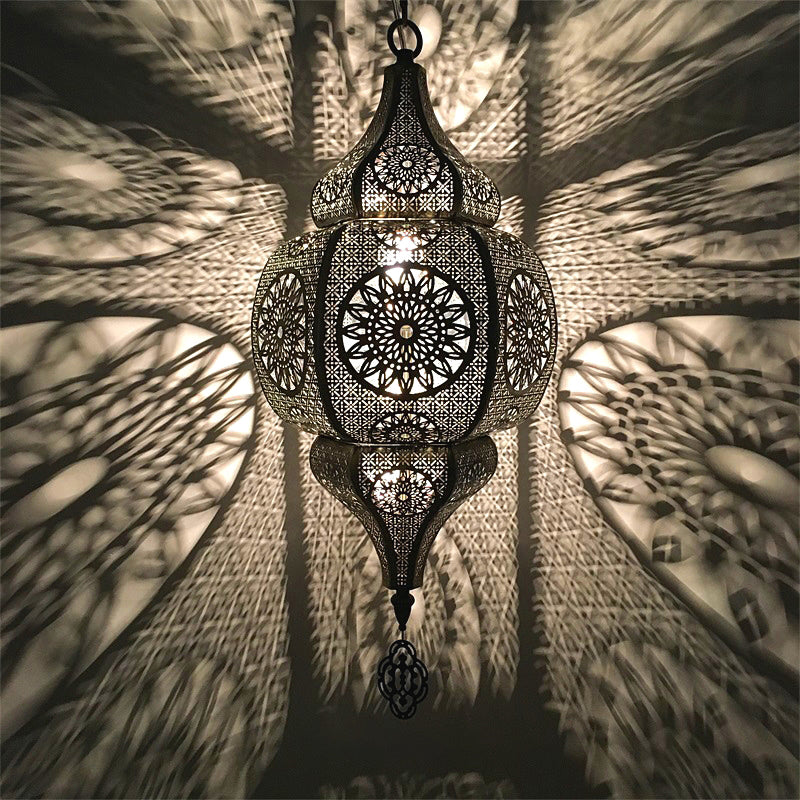Brass Antiqued Gourd Pendant Lamp - Elegant 1-Head Suspension Light For Restaurants