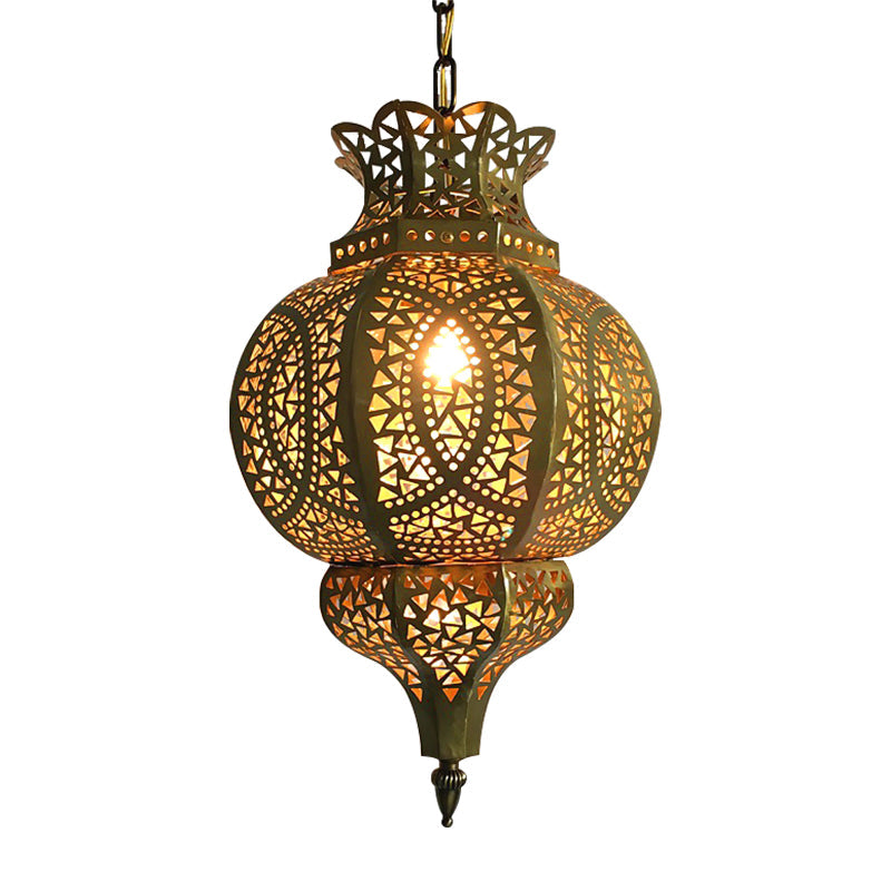 Hollow Out Vintage Metal Gourd Shade Brass Pendant Lamp - 1-Bulb Hanging Ceiling Lighting