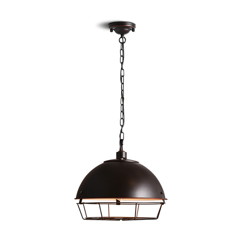 Vintage Dome Pendant Lamp - 1 Head Iron Hanging Light Fixture in Black/Silver for Dining Room