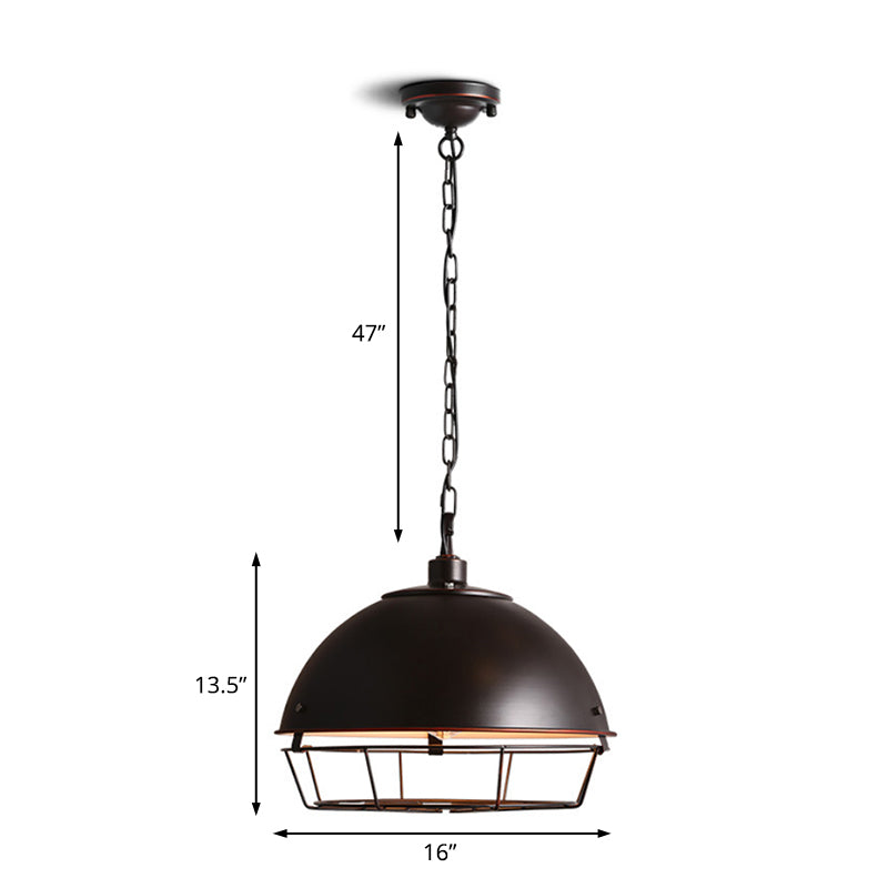 Vintage Dome Pendant Lamp - 1 Head Iron Hanging Light Fixture in Black/Silver for Dining Room