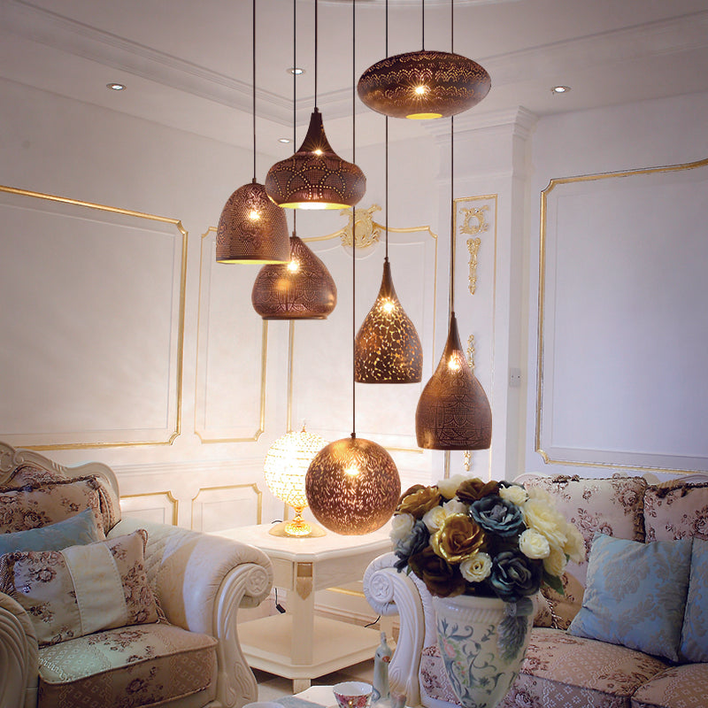 Hollow-Out Cluster Pendant Ceiling Lamp With Art Deco Black/Silver/Brass Finish Black
