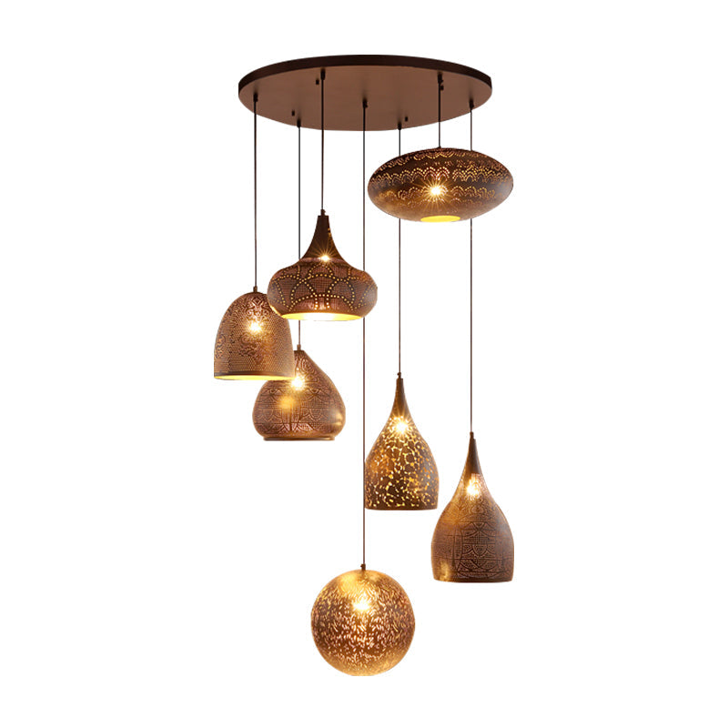 Hollow-Out Cluster Pendant Ceiling Lamp With Art Deco Black/Silver/Brass Finish