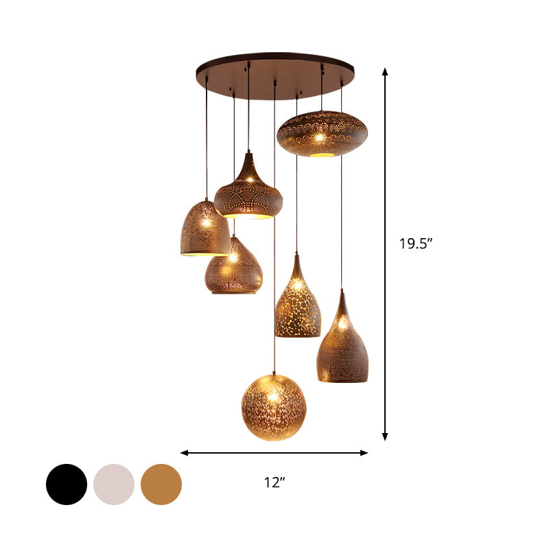 Hollow-Out Cluster Pendant Ceiling Lamp With Art Deco Black/Silver/Brass Finish