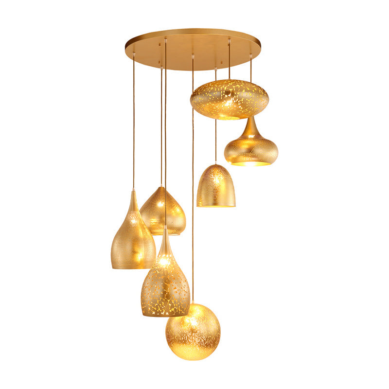 Hollow-Out Cluster Pendant Ceiling Lamp With Art Deco Black/Silver/Brass Finish