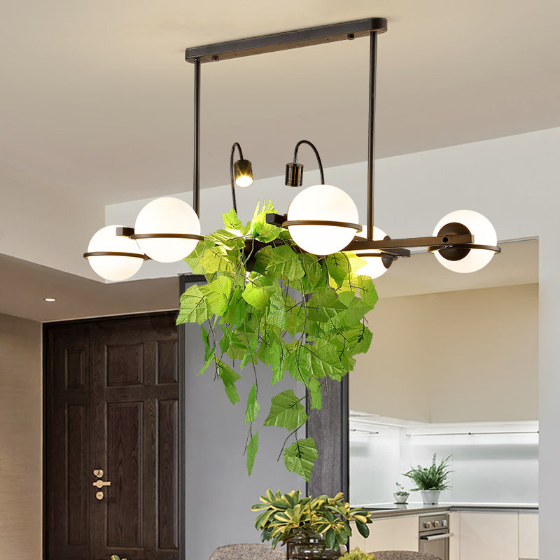 Vintage Metal Ball Island Lighting Fixture For Kitchen With Black Plant Pendant And Ceiling Mount
