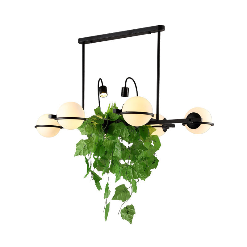 Vintage Metal Ball Island Lighting Fixture For Kitchen With Black Plant Pendant And Ceiling Mount