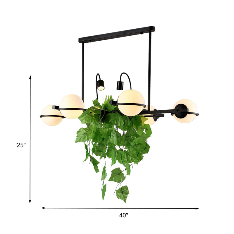 Vintage Metal Ball Island Lighting Fixture For Kitchen With Black Plant Pendant And Ceiling Mount