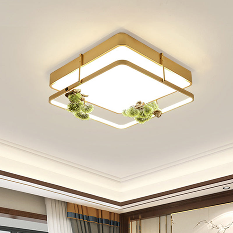 Industrial Black/Gold LED Flush Mount Ceiling Light for Bedroom - 16.5"/20.5" Square/Round Metal Design