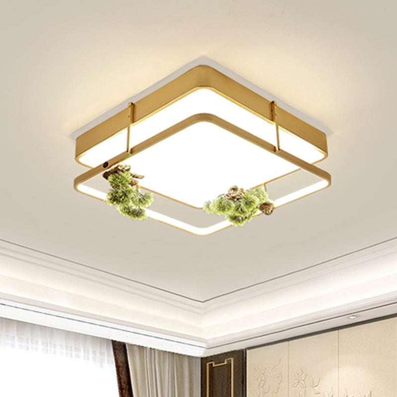 Industrial Black/Gold LED Flush Mount Ceiling Light for Bedroom - 16.5"/20.5" Square/Round Metal Design