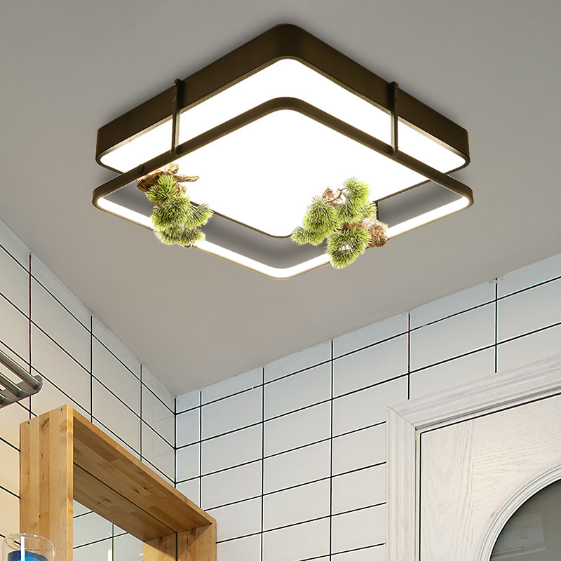 Industrial Black/Gold LED Flush Mount Ceiling Light for Bedroom - 16.5"/20.5" Square/Round Metal Design