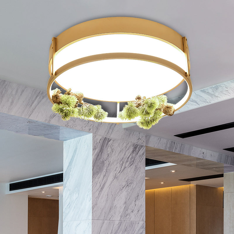 Industrial Black/Gold LED Flush Mount Ceiling Light for Bedroom - 16.5"/20.5" Square/Round Metal Design