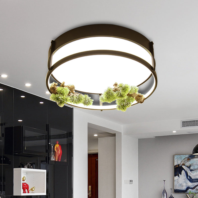 Industrial Black/Gold LED Flush Mount Ceiling Light for Bedroom - 16.5"/20.5" Square/Round Metal Design