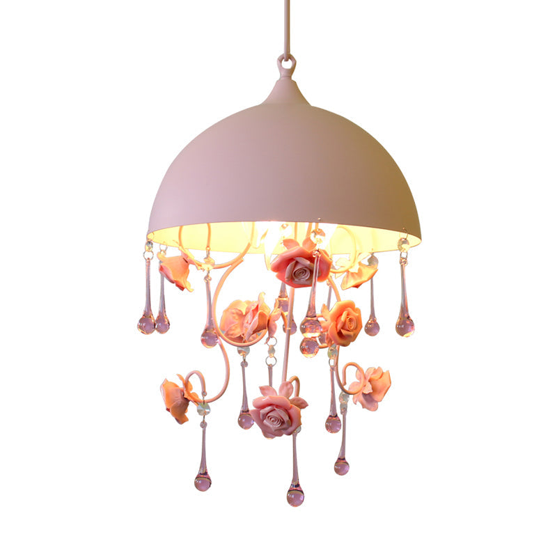 Pastoral Pink Metal Rose Pendant Lamp - Stylish Hanging Light Fixture for Living Room