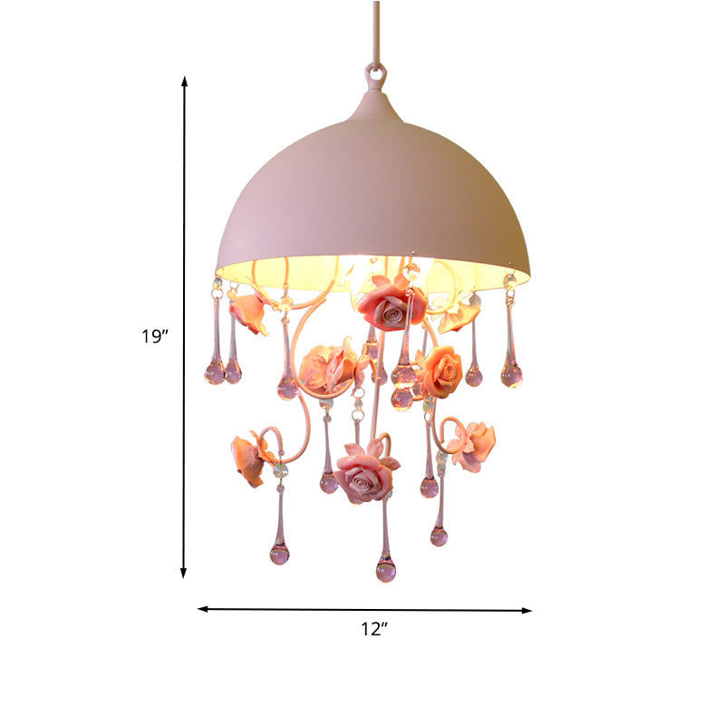 Pastoral Pink Metal Rose Pendant Lamp - Stylish Hanging Light Fixture for Living Room
