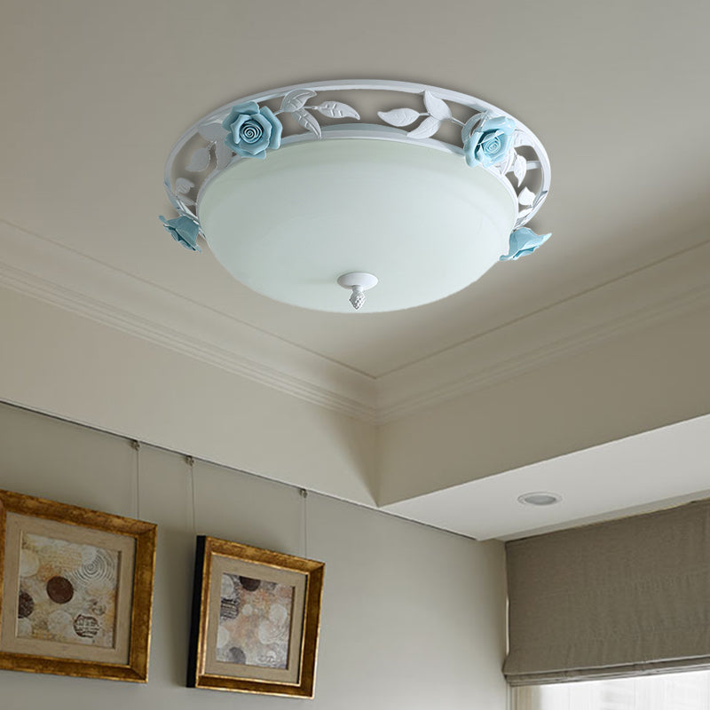 Countryside Metal LED White Flush Mount Light Fixture - 16"/19.5" Width Dome Ceiling Lighting for Bedrooms