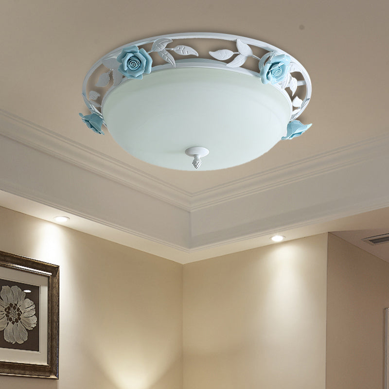 Countryside Metal LED White Flush Mount Light Fixture - 16"/19.5" Width Dome Ceiling Lighting for Bedrooms