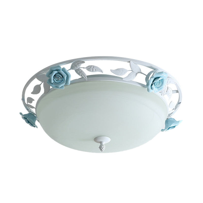 Countryside Metal LED White Flush Mount Light Fixture - 16"/19.5" Width Dome Ceiling Lighting for Bedrooms
