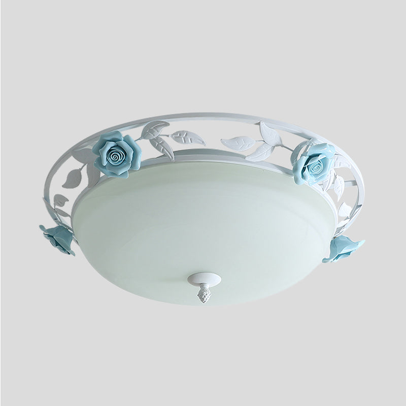 Countryside Metal LED White Flush Mount Light Fixture - 16"/19.5" Width Dome Ceiling Lighting for Bedrooms