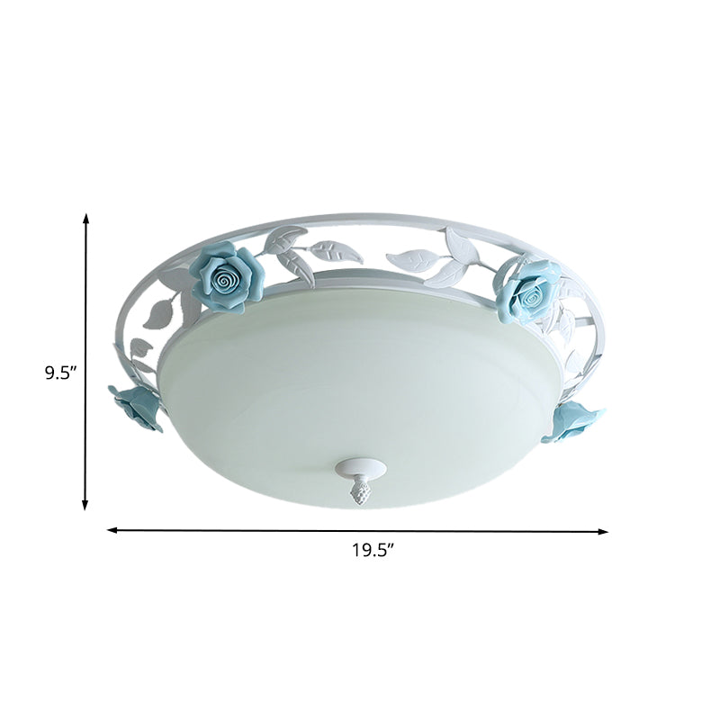 Countryside Metal LED White Flush Mount Light Fixture - 16"/19.5" Width Dome Ceiling Lighting for Bedrooms