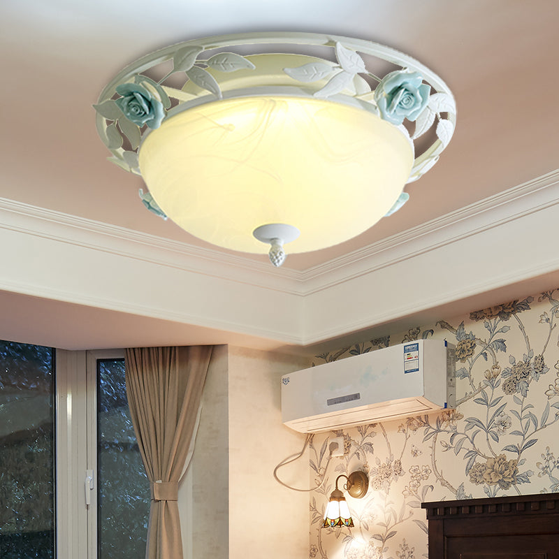 Countryside Metal LED White Flush Mount Light Fixture - 16"/19.5" Width Dome Ceiling Lighting for Bedrooms