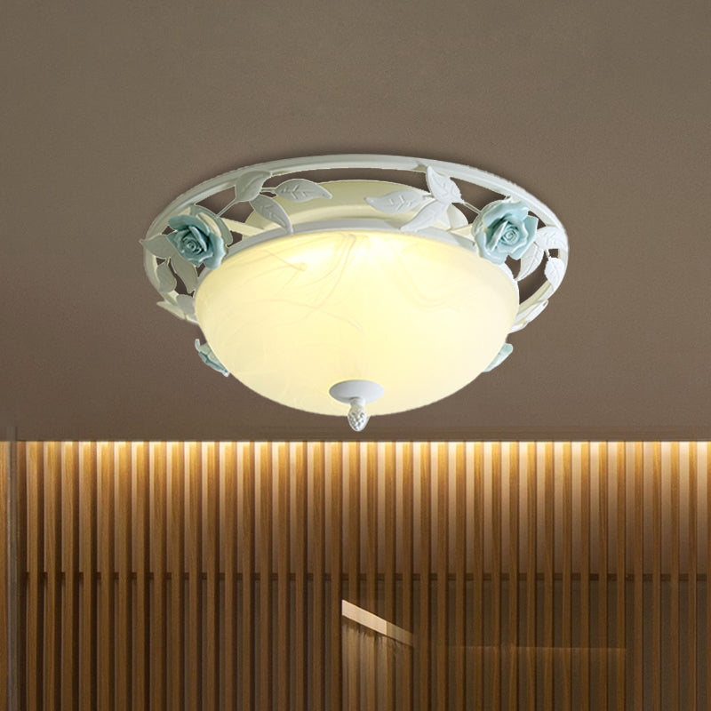 Countryside Metal LED White Flush Mount Light Fixture - 16"/19.5" Width Dome Ceiling Lighting for Bedrooms