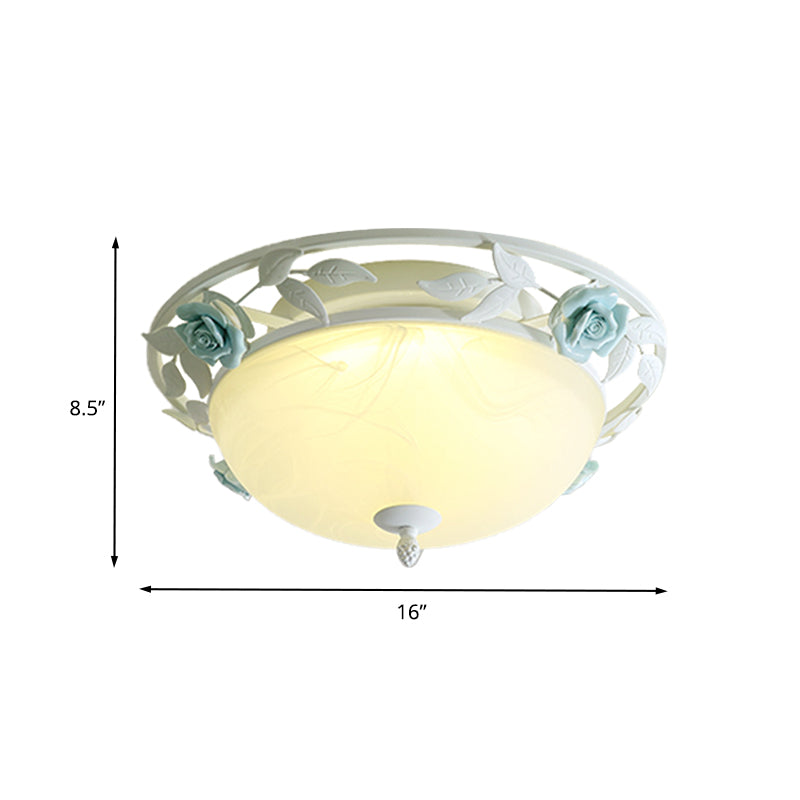 Countryside Metal LED White Flush Mount Light Fixture - 16"/19.5" Width Dome Ceiling Lighting for Bedrooms