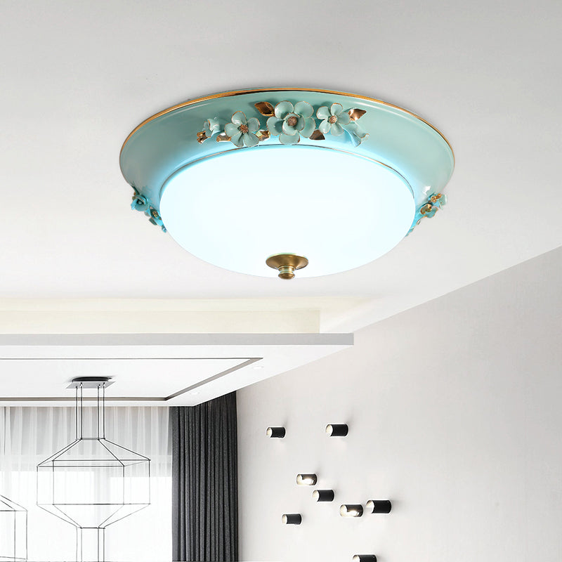 Countryside Metal Dome LED Flush Mount Ceiling Light Fixture for Bedroom - White, Multiple Sizes