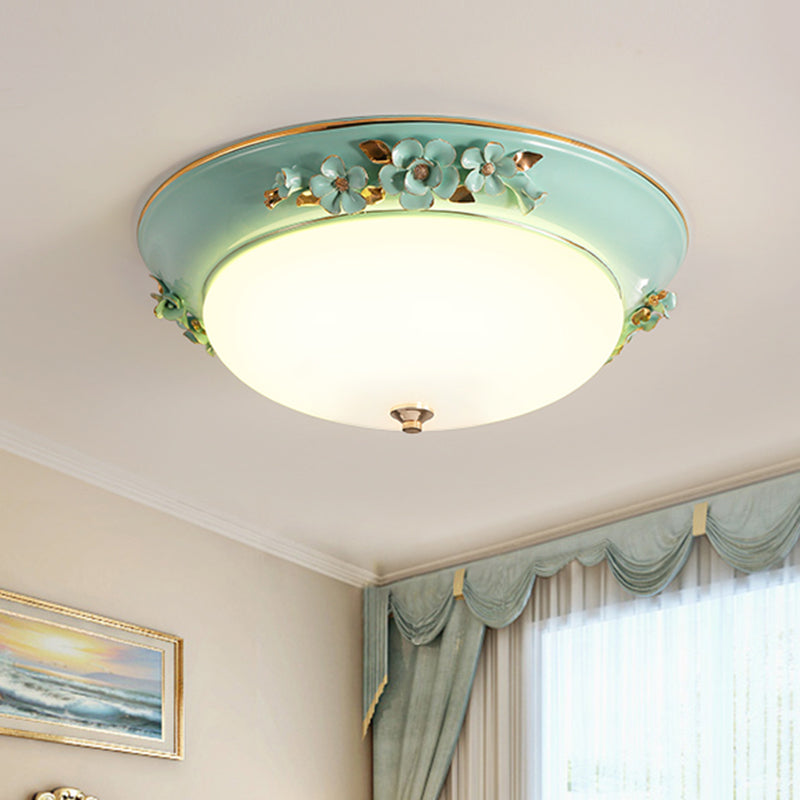 Countryside Metal Dome LED Flush Mount Ceiling Light Fixture for Bedroom - White, Multiple Sizes
