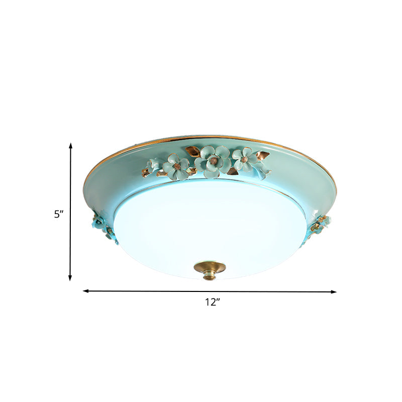 Countryside Metal Dome LED Flush Mount Ceiling Light Fixture for Bedroom - White, Multiple Sizes