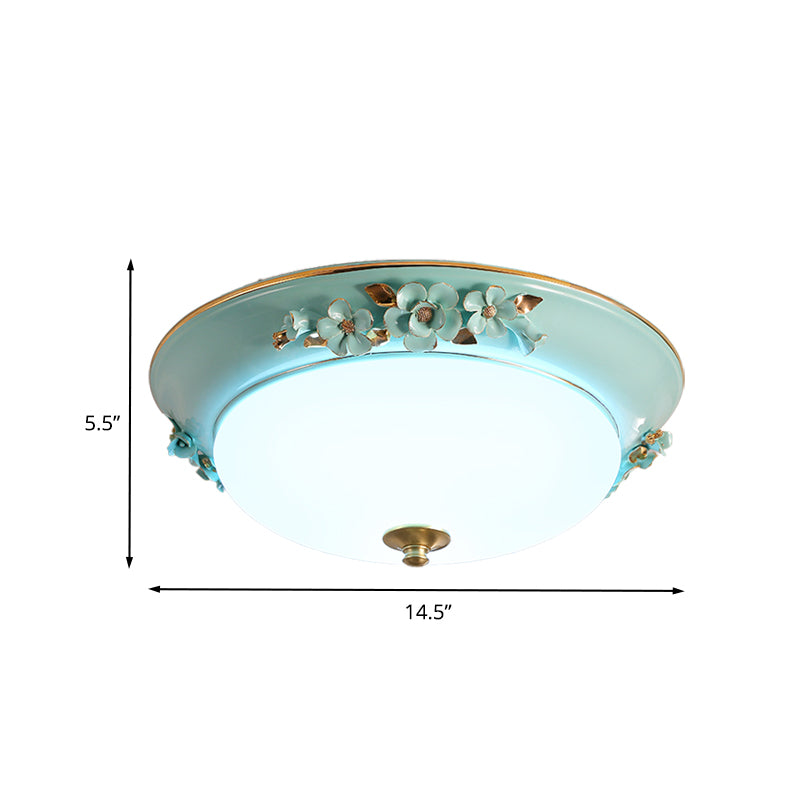 Countryside Metal Dome LED Flush Mount Ceiling Light Fixture for Bedroom - White, Multiple Sizes