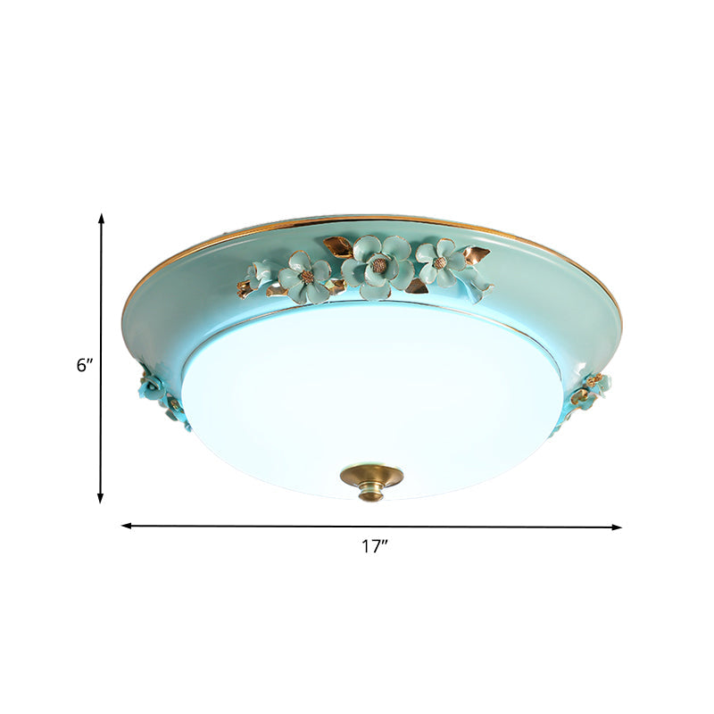 Countryside Metal Dome LED Flush Mount Ceiling Light Fixture for Bedroom - White, Multiple Sizes