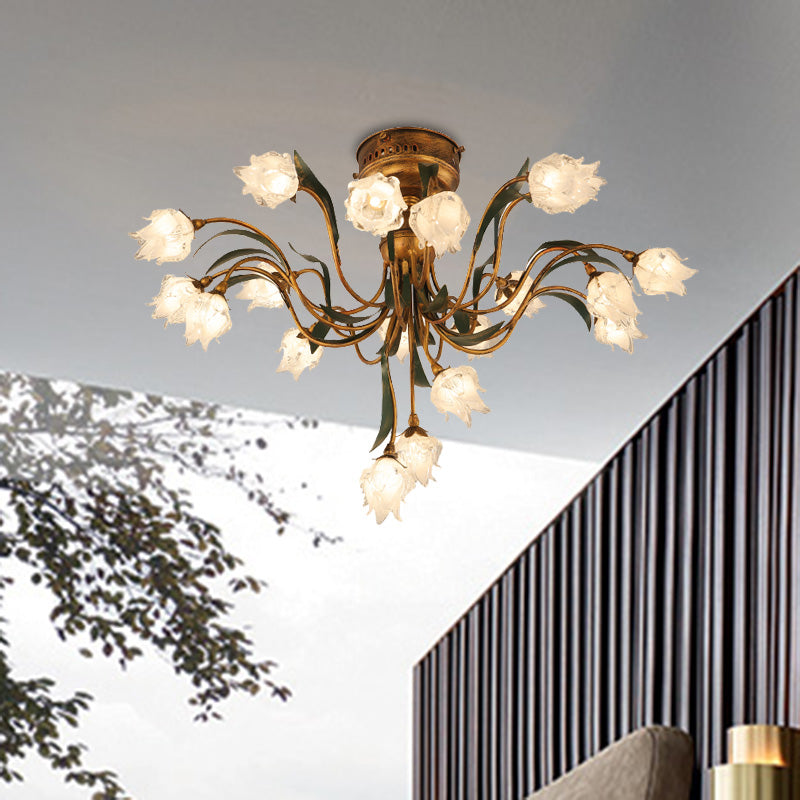 Plafonnier semi-encastré en laiton à 19 ampoules LED de style pastoral romantique