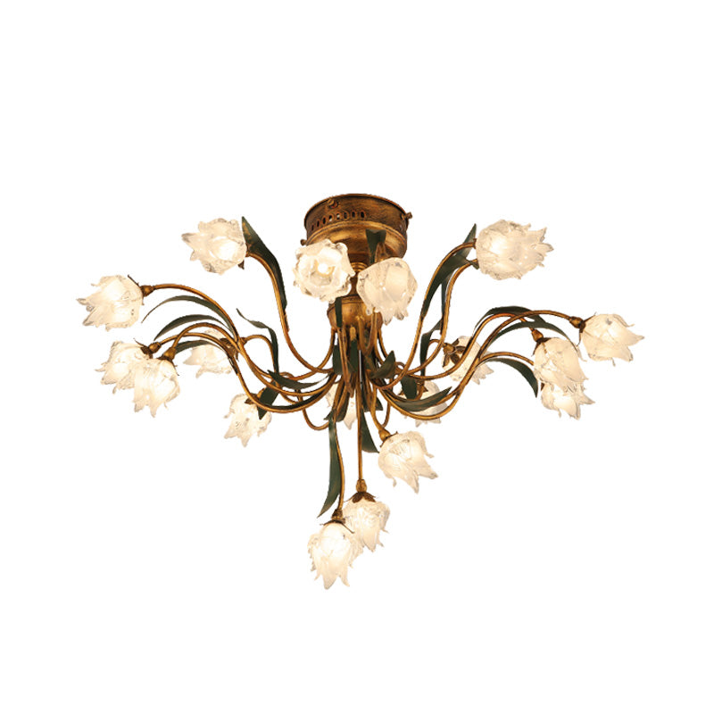 Plafonnier semi-encastré en laiton à 19 ampoules LED de style pastoral romantique