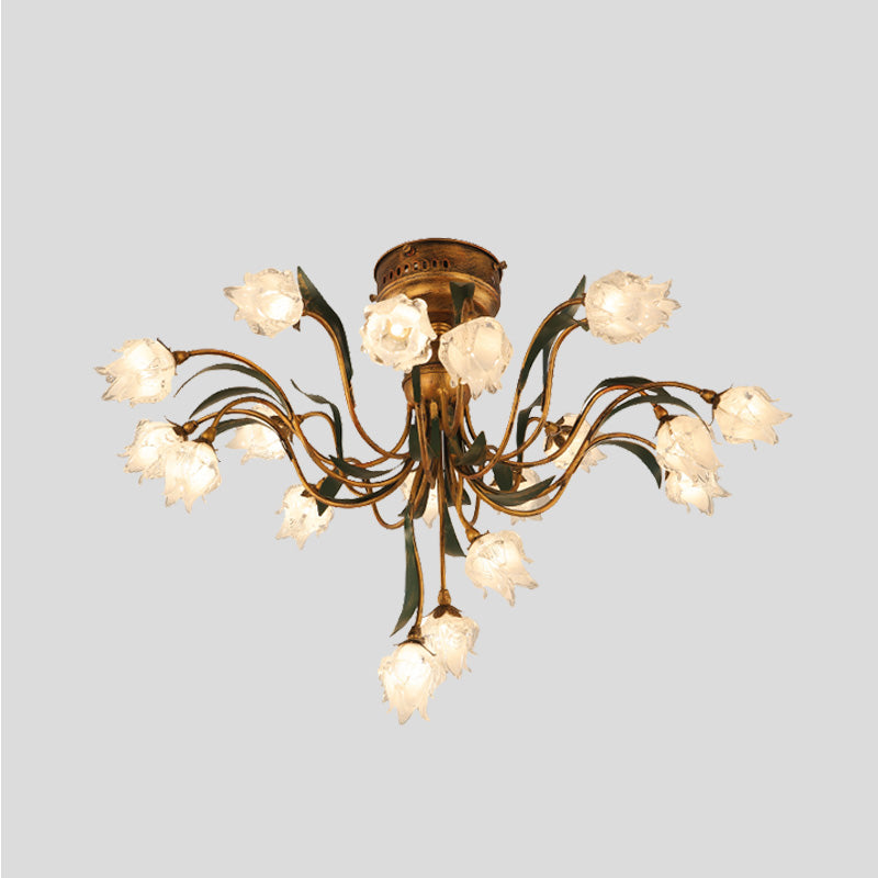 Plafonnier semi-encastré en laiton à 19 ampoules LED de style pastoral romantique