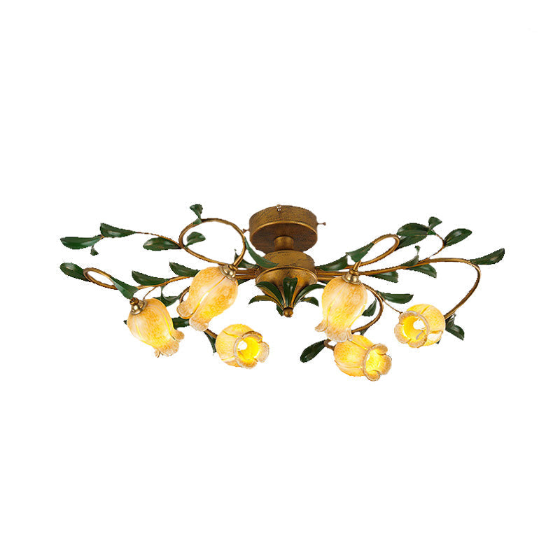 Plafonnier LED en métal Countryside Lily/Tulip - 6/8 ampoules, finition laiton