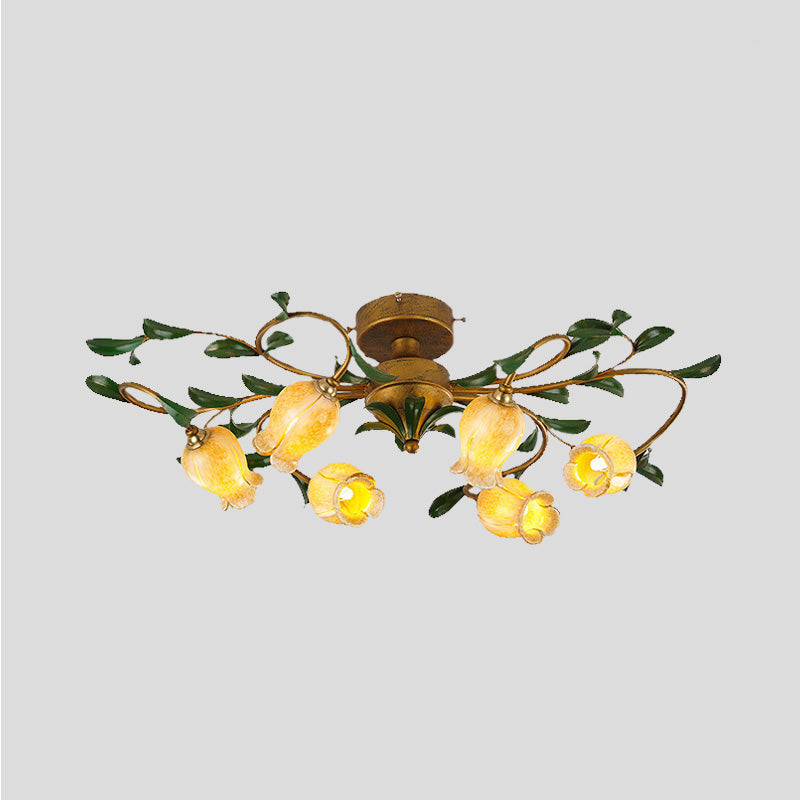 Plafonnier LED en métal Countryside Lily/Tulip - 6/8 ampoules, finition laiton