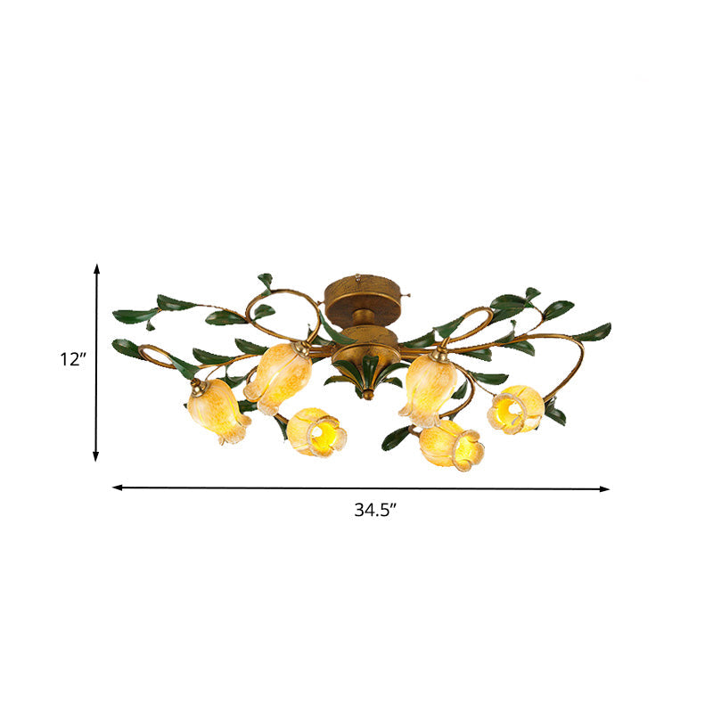 Plafonnier LED en métal Countryside Lily/Tulip - 6/8 ampoules, finition laiton