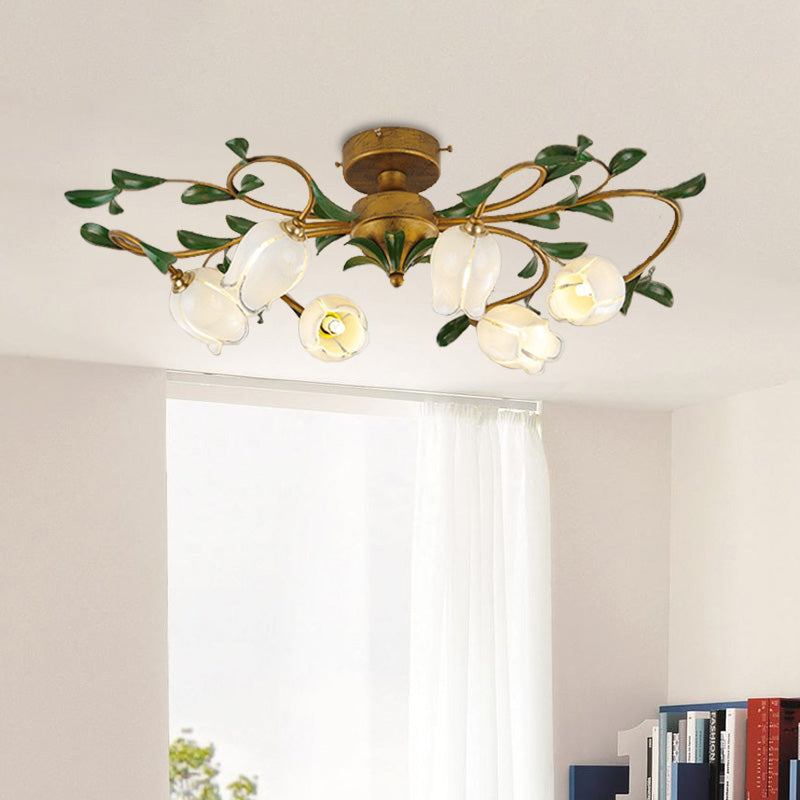 Plafonnier LED en métal Countryside Lily/Tulip - 6/8 ampoules, finition laiton