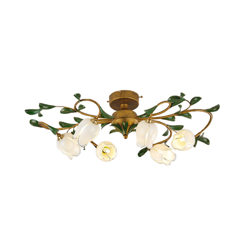 Plafonnier LED en métal Countryside Lily/Tulip - 6/8 ampoules, finition laiton