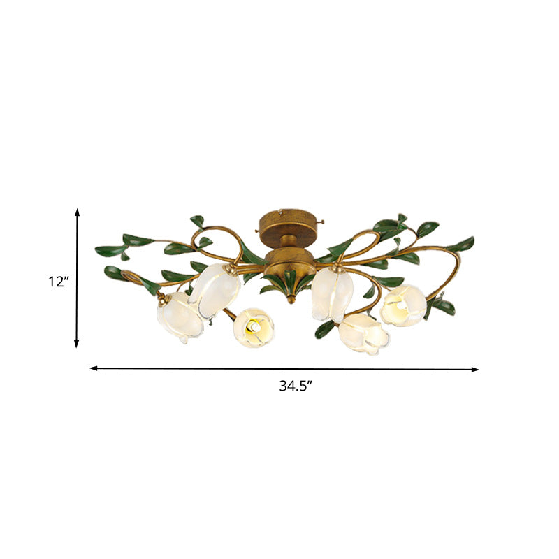 Plafonnier LED en métal Countryside Lily/Tulip - 6/8 ampoules, finition laiton