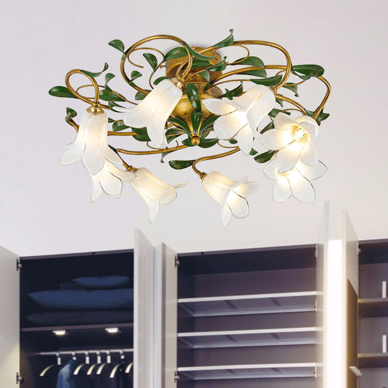Plafonnier LED en métal Countryside Lily/Tulip - 6/8 ampoules, finition laiton