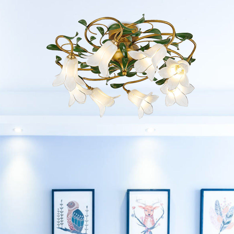 Plafonnier LED en métal Countryside Lily/Tulip - 6/8 ampoules, finition laiton