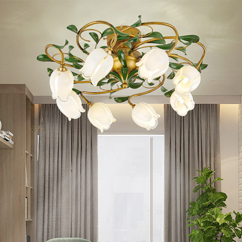 Plafonnier LED en métal Countryside Lily/Tulip - 6/8 ampoules, finition laiton