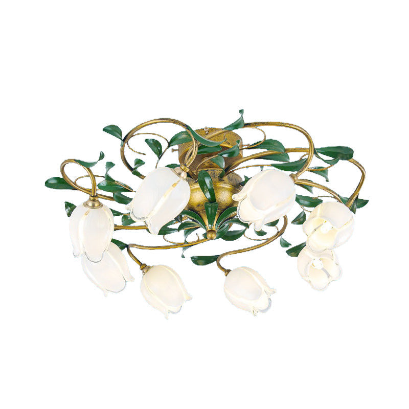 Plafonnier LED en métal Countryside Lily/Tulip - 6/8 ampoules, finition laiton