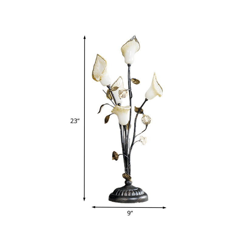 Vintage Bronze Metal Led Nightstand Light: 5-Head Flower Night Lighting For Living Room