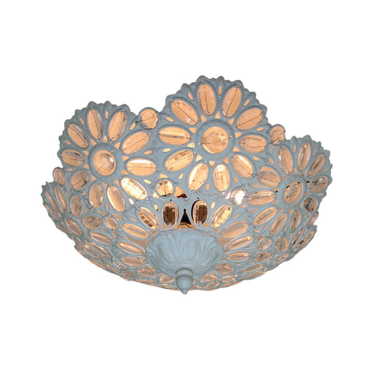 Art Deco Metal Bowl Flush Mount Ceiling Lamp with 3 Lights - White - Ideal for Living Room